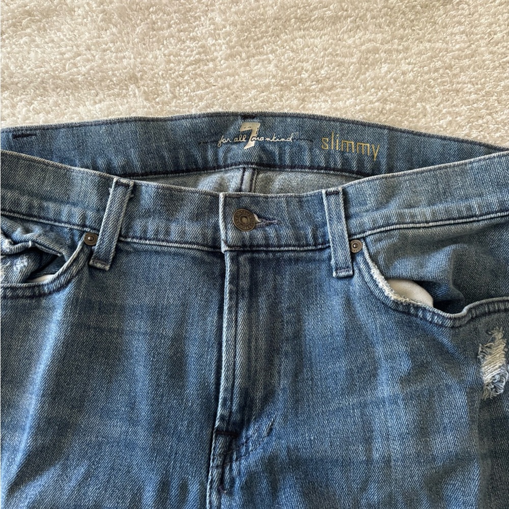7 For all mankind Men’s Classic Blue Distressed Slimmy Jeans Size 34 - Picture 10 of 13
